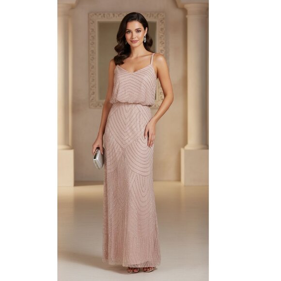 Adrianna Papell Sleeveless Beaded Formal Gown, Blush Pink, Womens Size 4 - Picture 1 of 9
